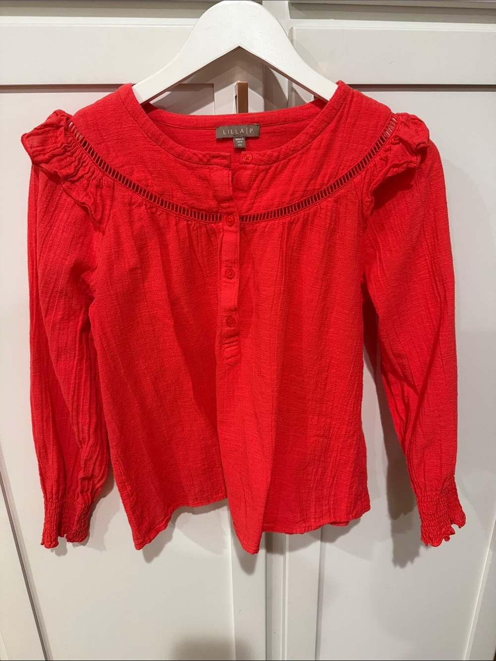 Lilla P Red Long-Sleeve Peasant Blouse